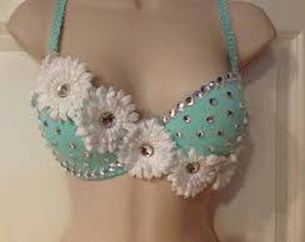 Customized Daisy flower rhinestone bling Bra *optional lights added