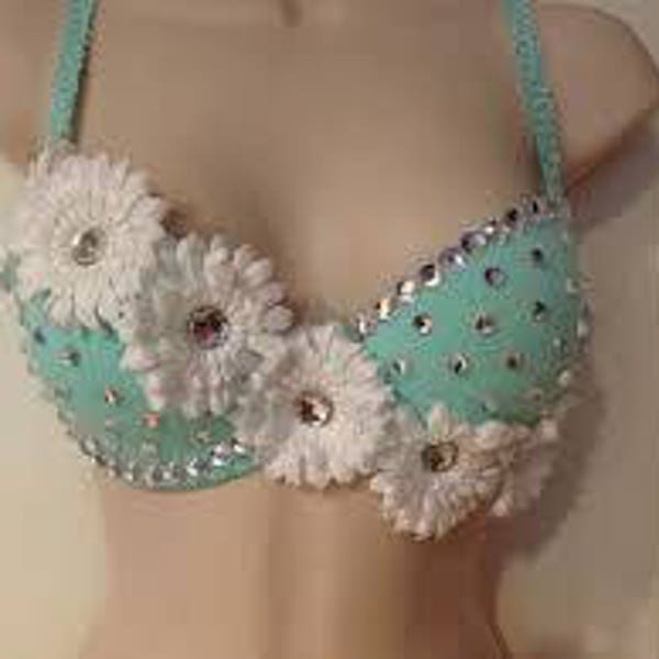 Customized Daisy flower rhinestone bling Bra *optional lights added