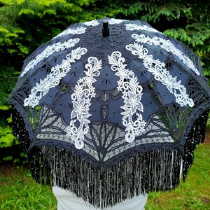 Gothic Black u0026 White LED Parasol White Embroideries White - Etsy