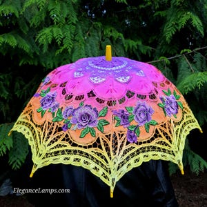 Floral Ombre Parasol- 100% Cotton, Dimensional Embroideries, Adult Size: Wedding, Festival, Party, Burning Man, Fashion, Summer Sun Shade