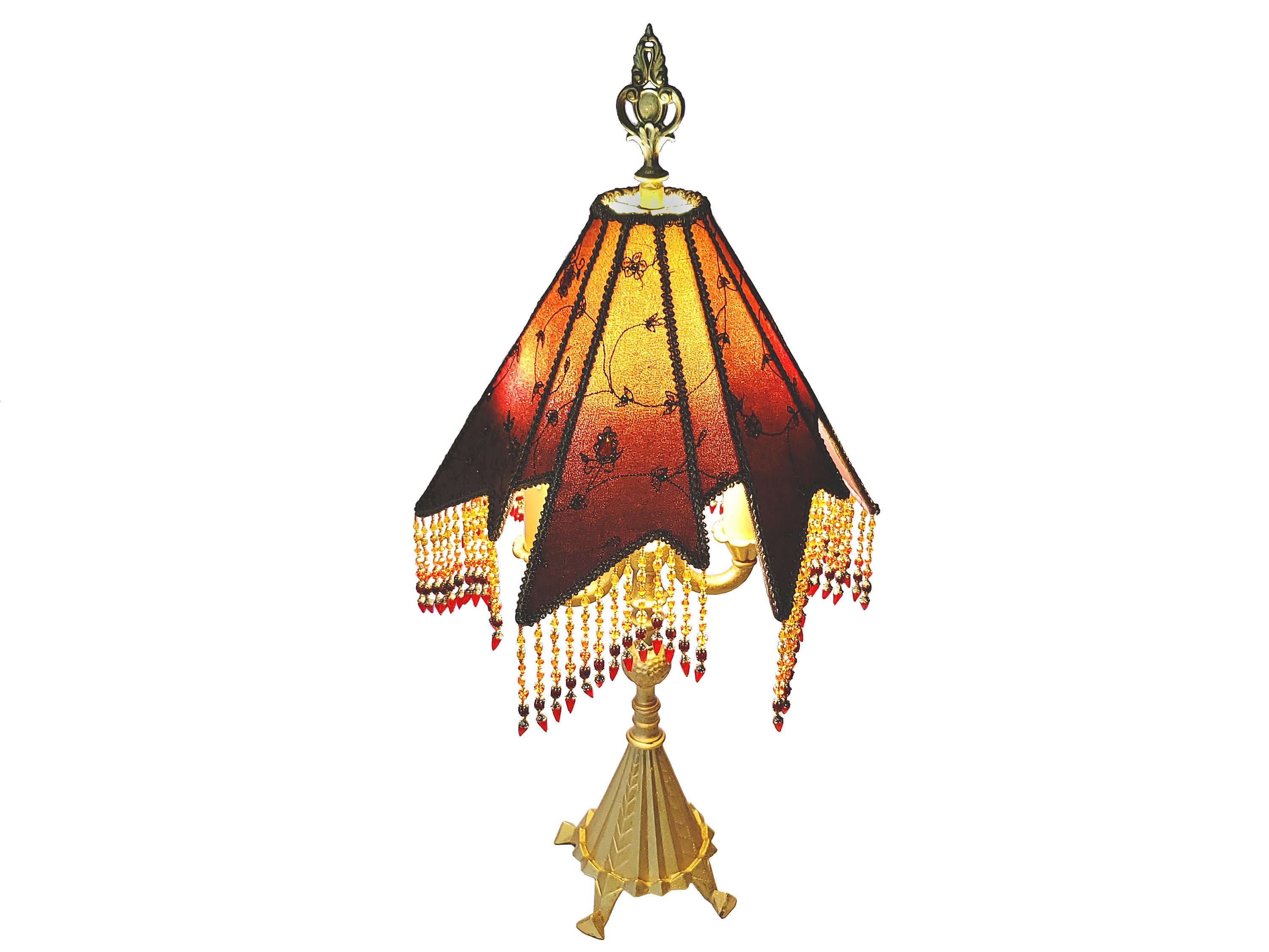 Art Deco Antique Lamp & Beaded Lampshade Vintage Silk Etsy