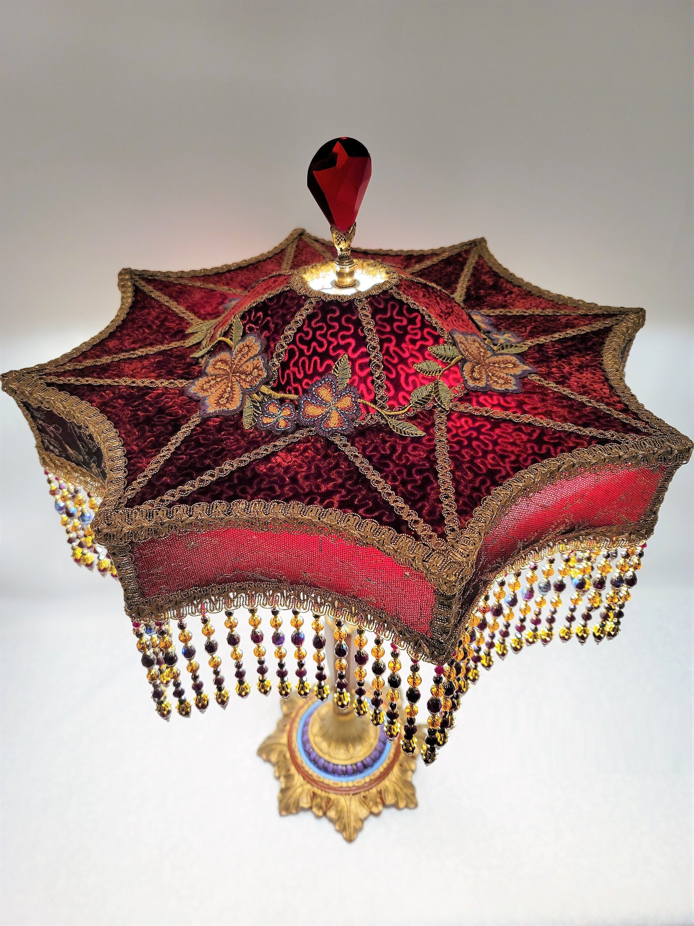 Red Velvet Victorian Lampshade & Antique Lamp Handmade with Etsy