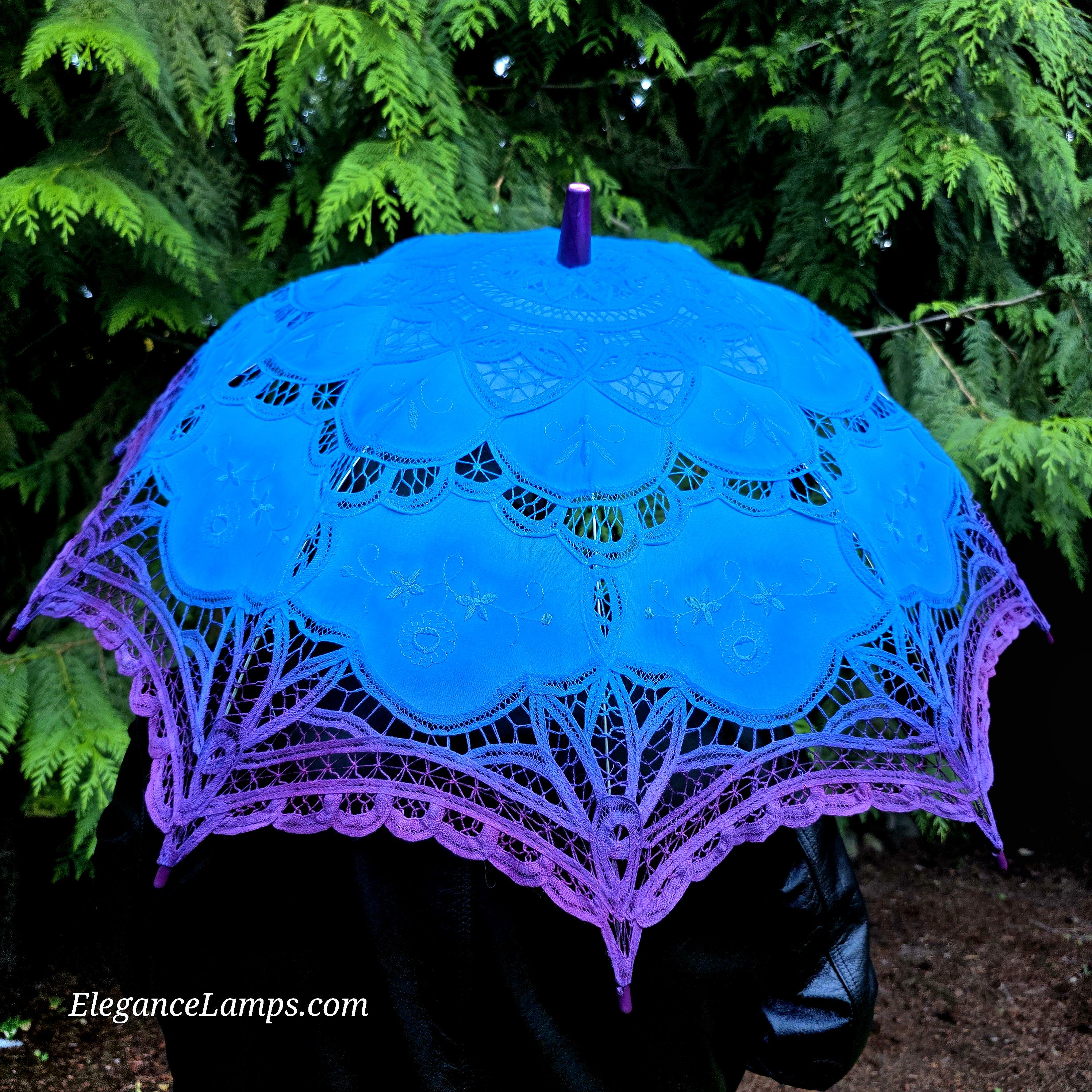 Hand-Dyed Ombre Cotton Parasol: Moody Blue, Violet & Grape