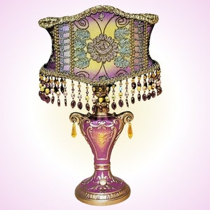 Sconce Victorian Lampshade - Antique Textiles, Handstrung Vintage Beads, Handmade Ombre-dyed, Silk, , Shield Style, Clip Top, Mauve and Gold
