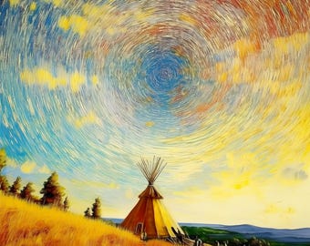 Teepee Montana Landscape Wall Art, Rustic Western Mountain Print, Cabin Decor PNG Digital Download, Wilderness Artwork