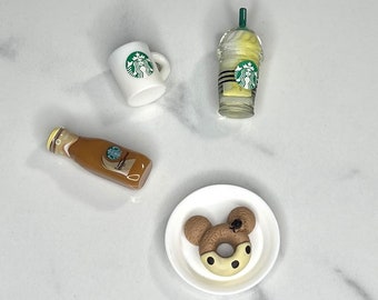 Mini Coffee, Tea, and Doughnut Set for Dolls, Miniature Food Set