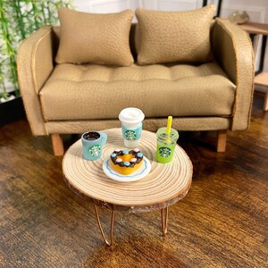 Mini Coffee, Boba Tea, and Doughnut Set for Dolls, Light Blue Miniature Food Set