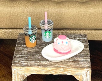 Mini Boba Tea Set with Dessert and Tray for Dolls, Miniature Food Set