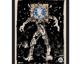 A4 Blackwork Figuur Kunstprint, Donkere Inkt Muurdecoratie, Tattoo Stijl Zen Decoratie, Ingelijst of Zonder Lijst | Kolos van het Ego