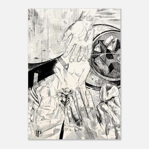 A4 Black and White Hand Art Print, Mindfulness  Abstract Wall Art, Digital Etching, Framed or Unframed | Hands Holding the Void