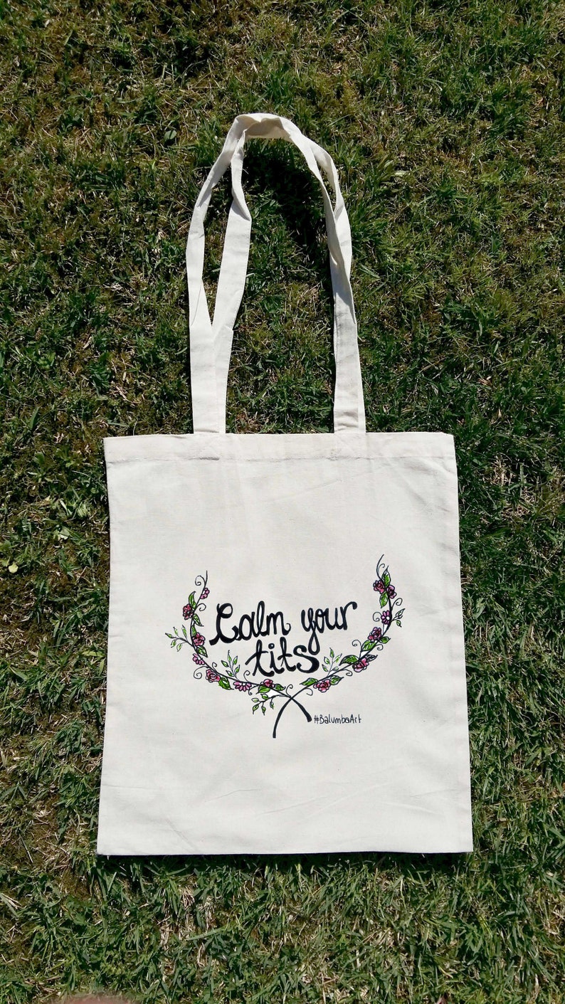 Inhale Exhale Best Friend Gift Floral Shopping Bag Floral Canvas Bag Calm Your Tits Funny Tote Bag Floral Grocery Bag Floral Tote Bag