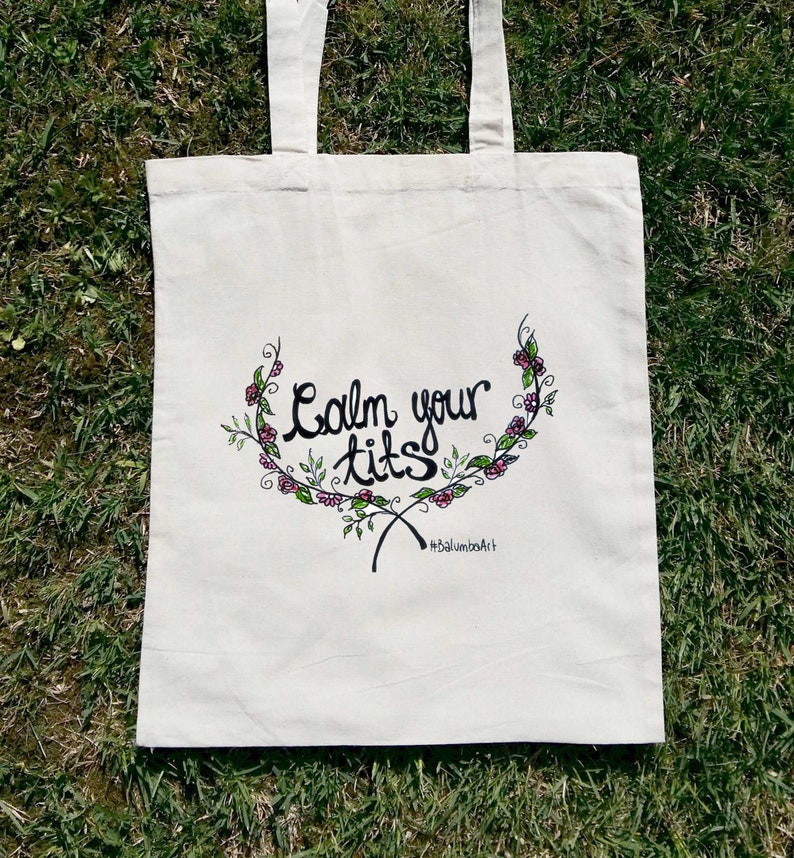 Inhale Exhale Best Friend Gift Floral Shopping Bag Floral Canvas Bag Calm Your Tits Funny Tote Bag Floral Grocery Bag Floral Tote Bag