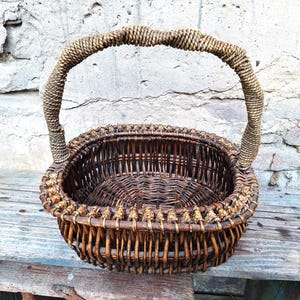 Vintage Wicker Basket Farmhouse Cottagecore Rustic Decor