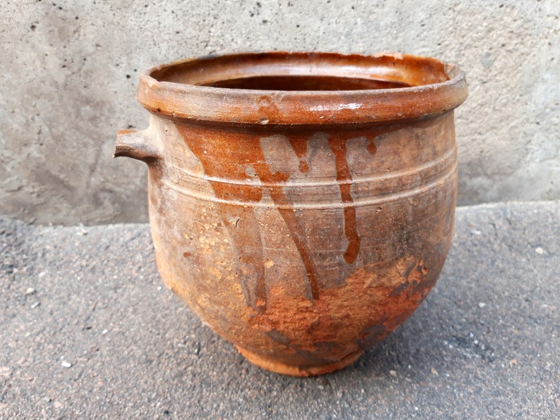 Antique Terracotta Vessel Old Clay Crock Jar Ceramic Pot Wide Etsy