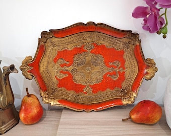 Vintage Italian Florentine Mid Century Wooden Tray