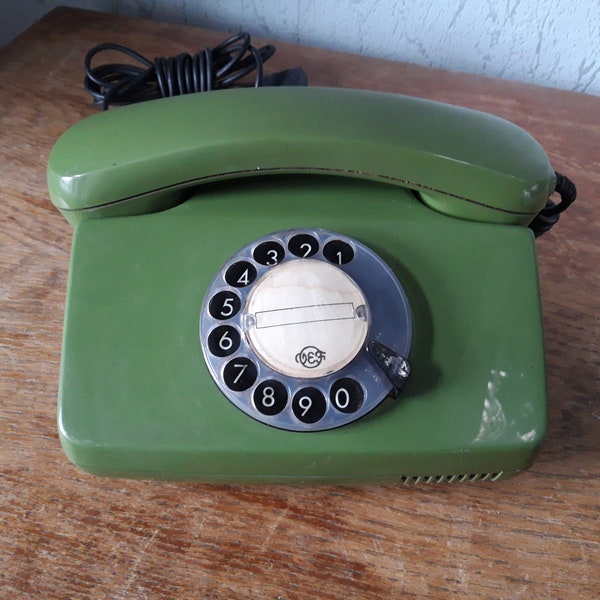 Vintage Green Rotary Phone Telephone Black Dial