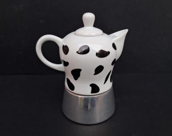 Vintage italienische Kaffeemaschine mit Dalmatiner Print Keramiktopf, Sammlerporzellan Herd Moka Pot