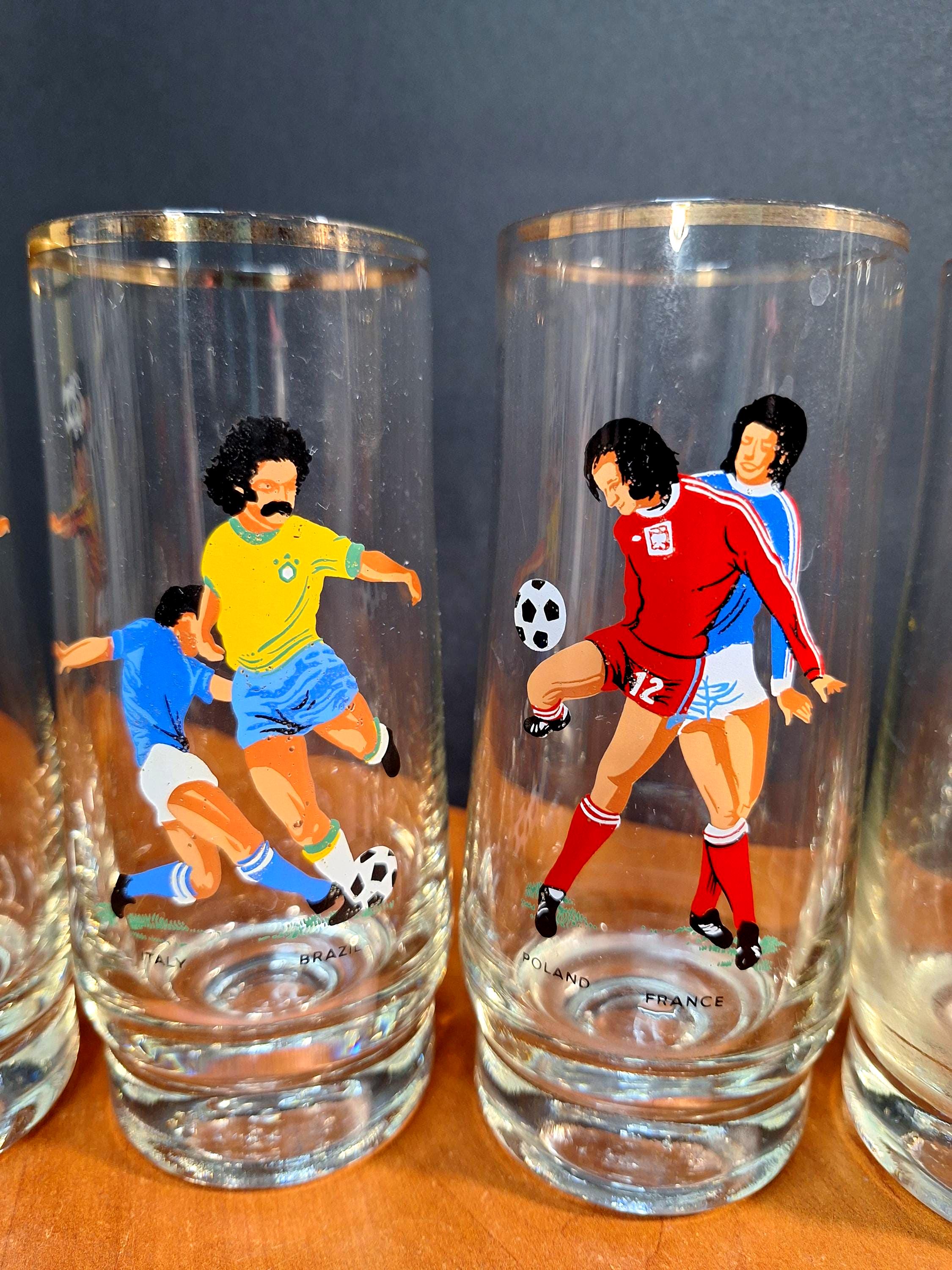 1974 FIFA World Cup Glasses: Vintage Mid Century Soccer Barware