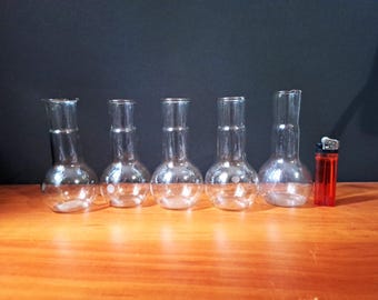 100 ml Set of 5 Vintage laboratory glass flasks Chemistry Glassware