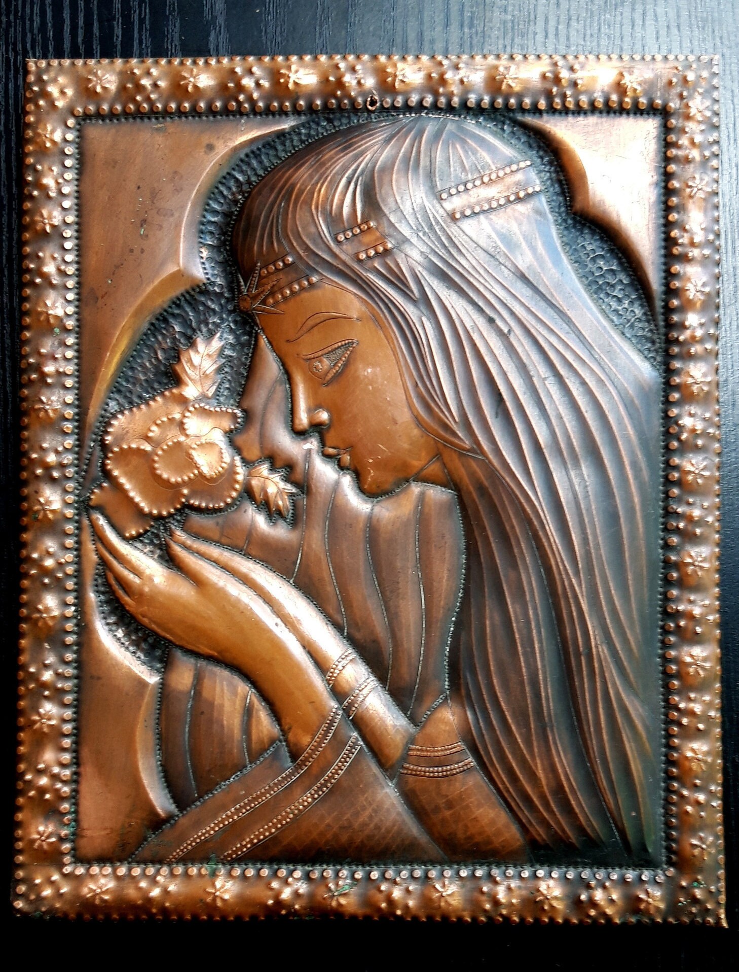 Vintage Hand Hammered Copper Wall Art Portrait of a Girl With Etsy