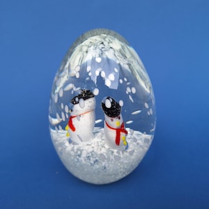 Vintage Murano glass paperweight  Christmas motifs snowmen Collectible Art Glass