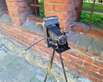 Zeiss Ikon & brass tripod Vintage camera set retro interior decor