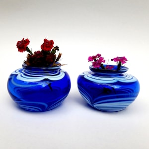 Set of 2 cobalt blue and white mini vases paperweight