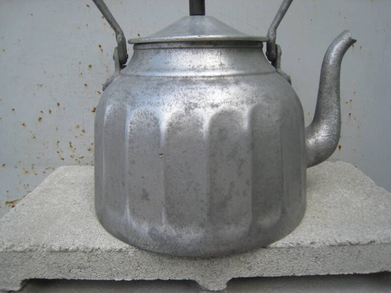Vintage Cast Aluminum Kettle with wooden handle Retro decor Etsy