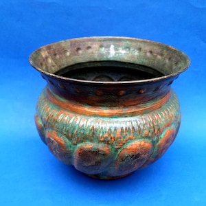 Antique Large Hand Hammered Copper Vase Planter Pot