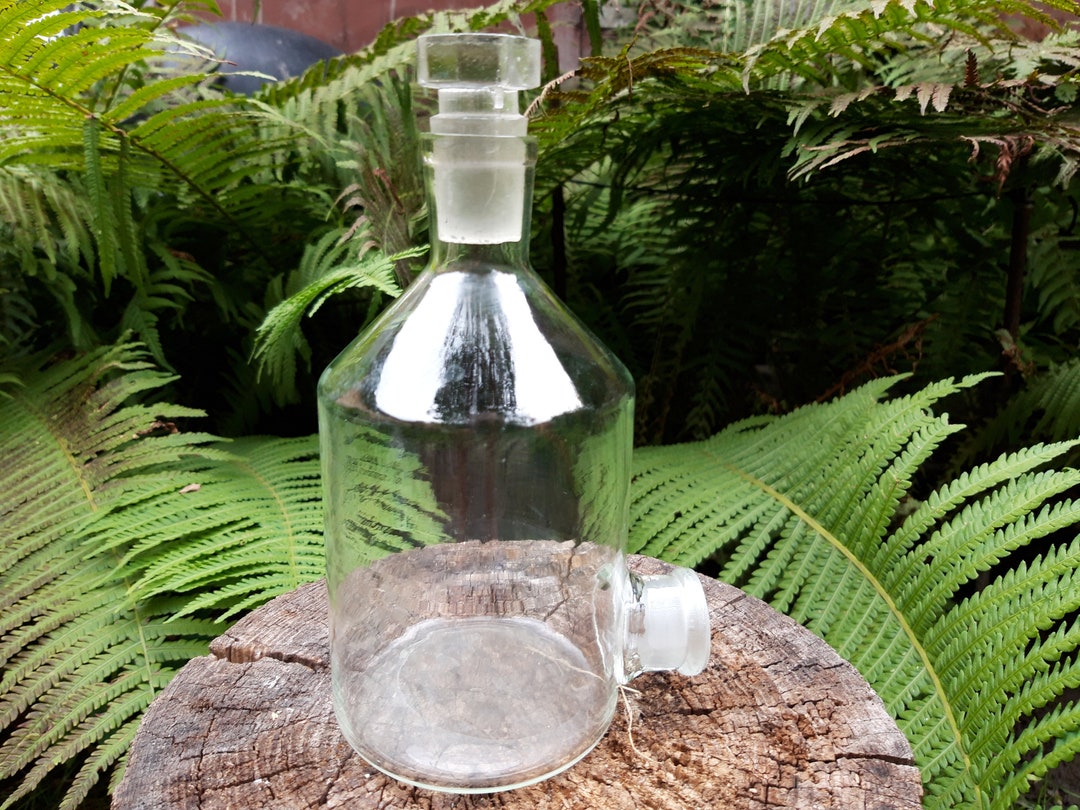 Vintage Laboratory Glass Flask Bottle With Topper and Bottom Etsy