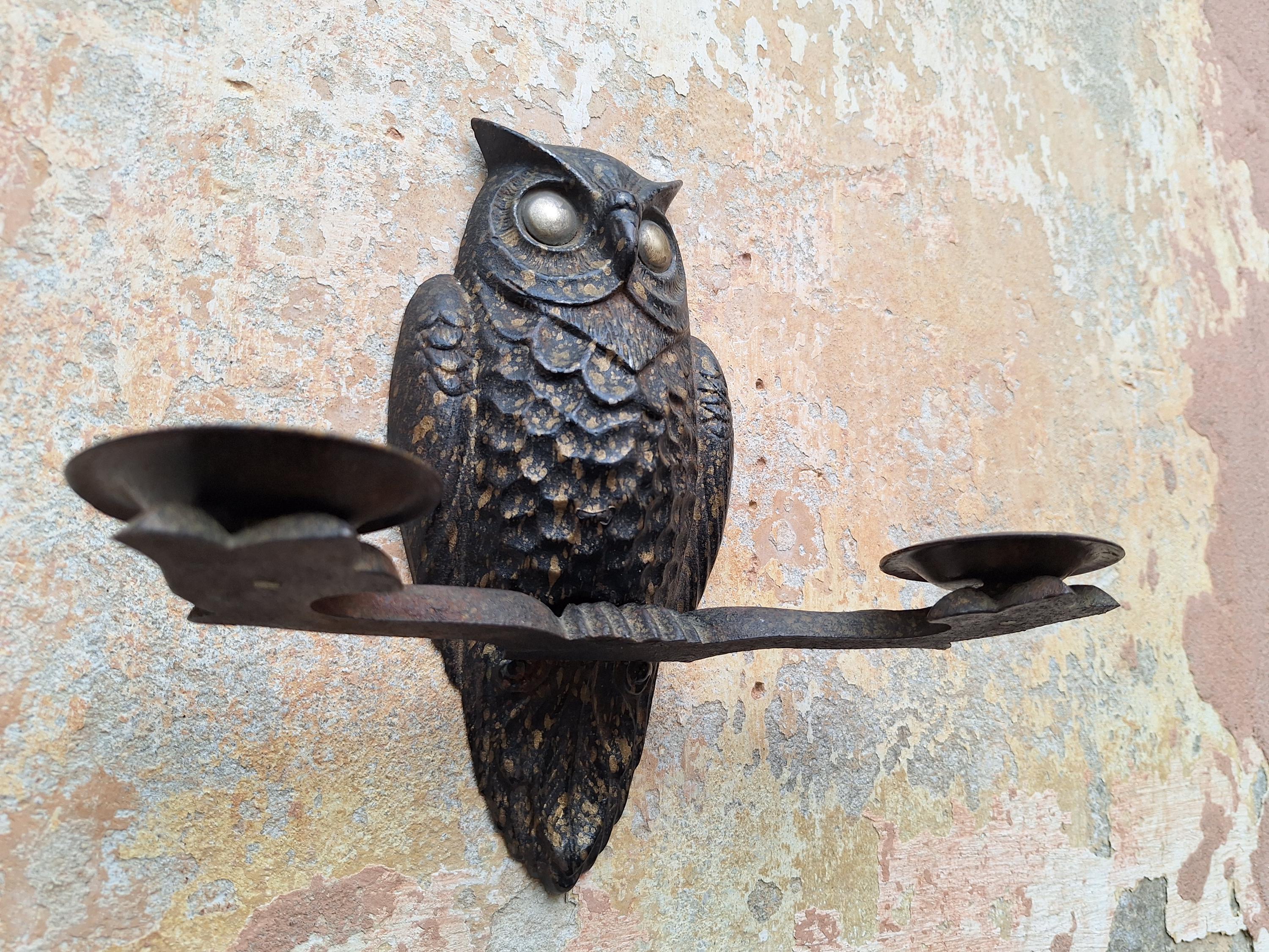 フクロウの鋳鉄製壁掛けキャンドルホルダー - Etsy 日本