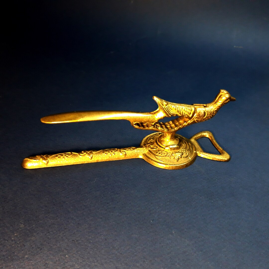 Vintage Brass Bottle Opener Nut Cracker Bird Shaped Etsy