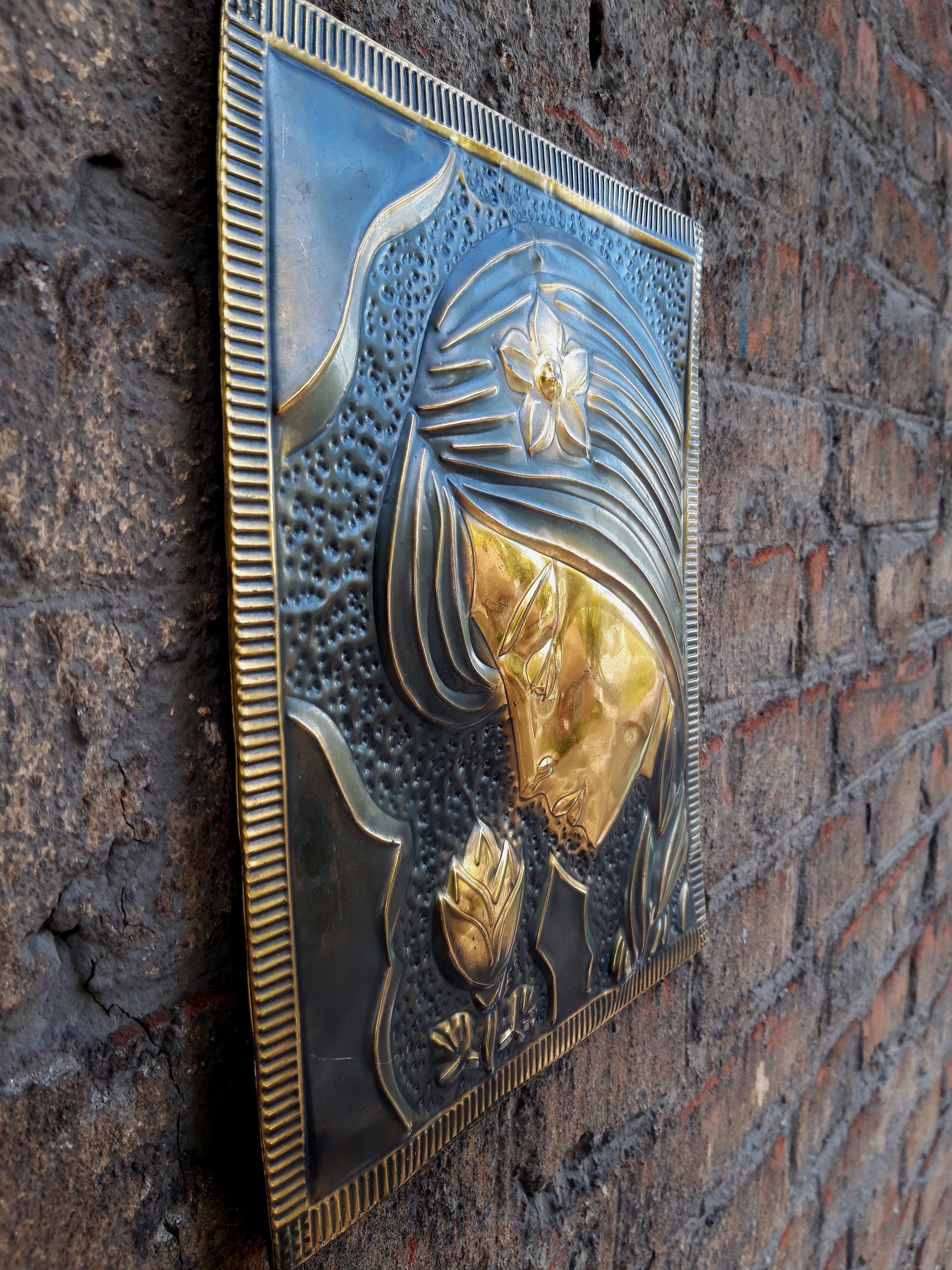 Vintage Hand Hammered Copper Wall Art Portrait of a girl Etsy