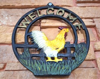 Welcome Antique cast iron  entryway decor wall hanging plaques Rooster