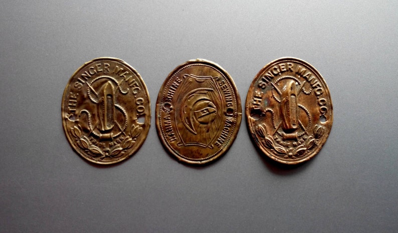 Set of 3 Vintage Sewing Machine brass nameplate label