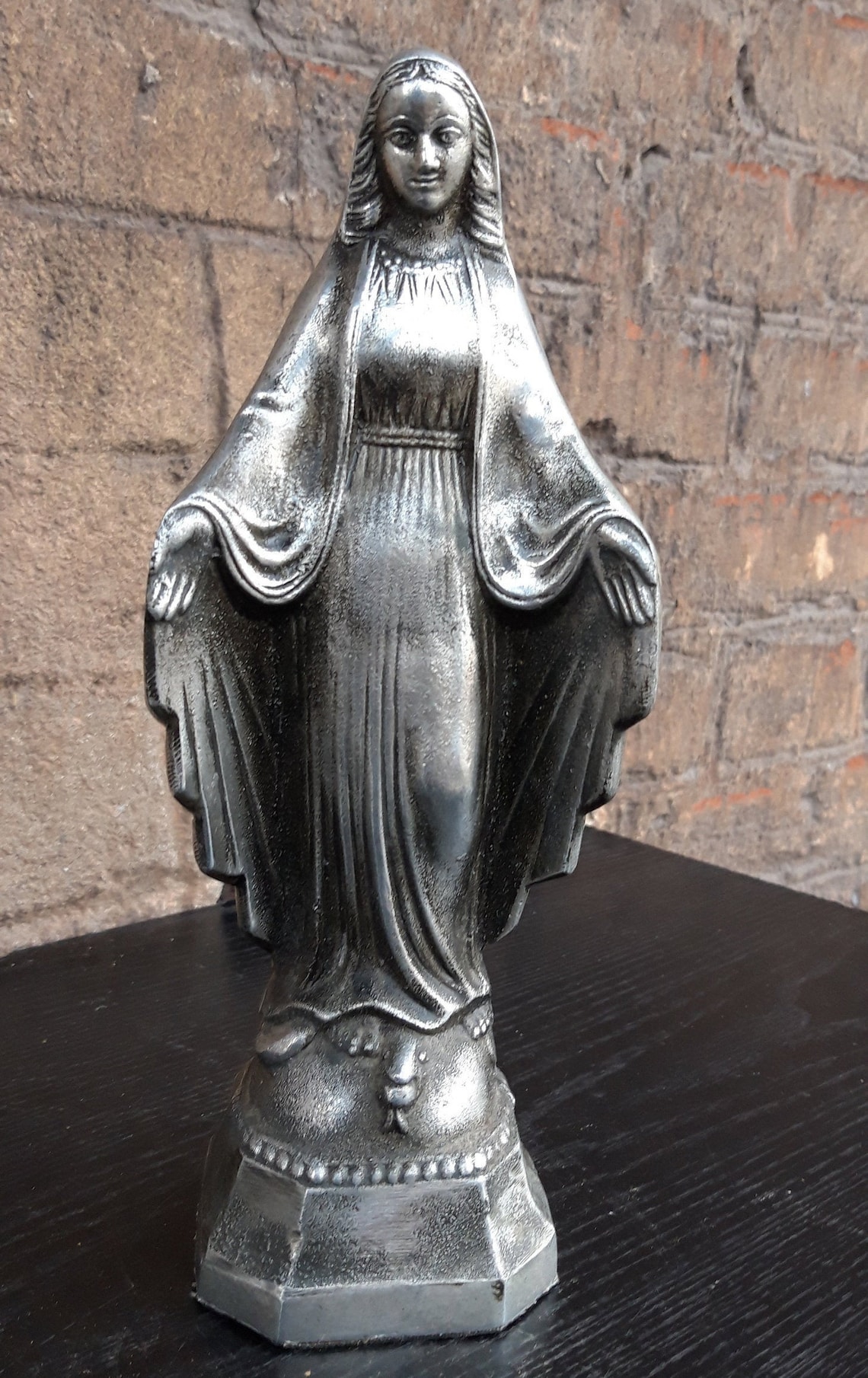 Vintage Virgin Mary metal statue Mid century religious art Etsy