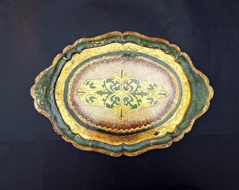 Vintage Italian Florentine Mid Century Wooden Tray