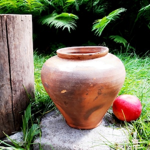 Antique  Clay Vessel Old Big Terracotta Crock Jar Pot Wide Primitive Pot