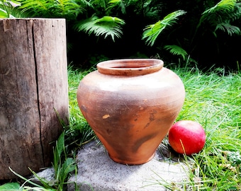 Antique  Clay Vessel Old Big Terracotta Crock Jar Pot Wide Primitive Pot