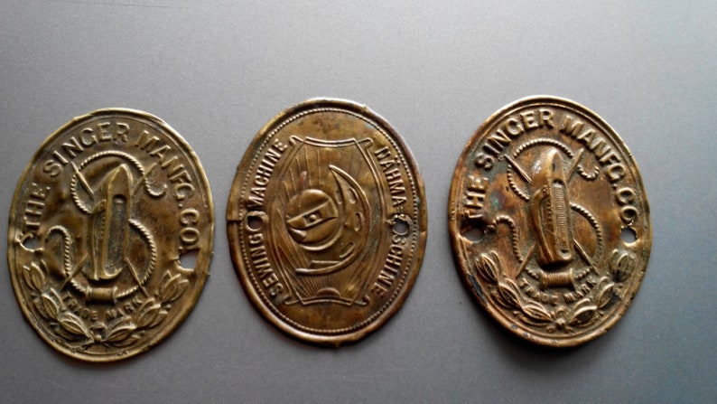 Set of 3 Vintage Sewing Machine brass nameplate label