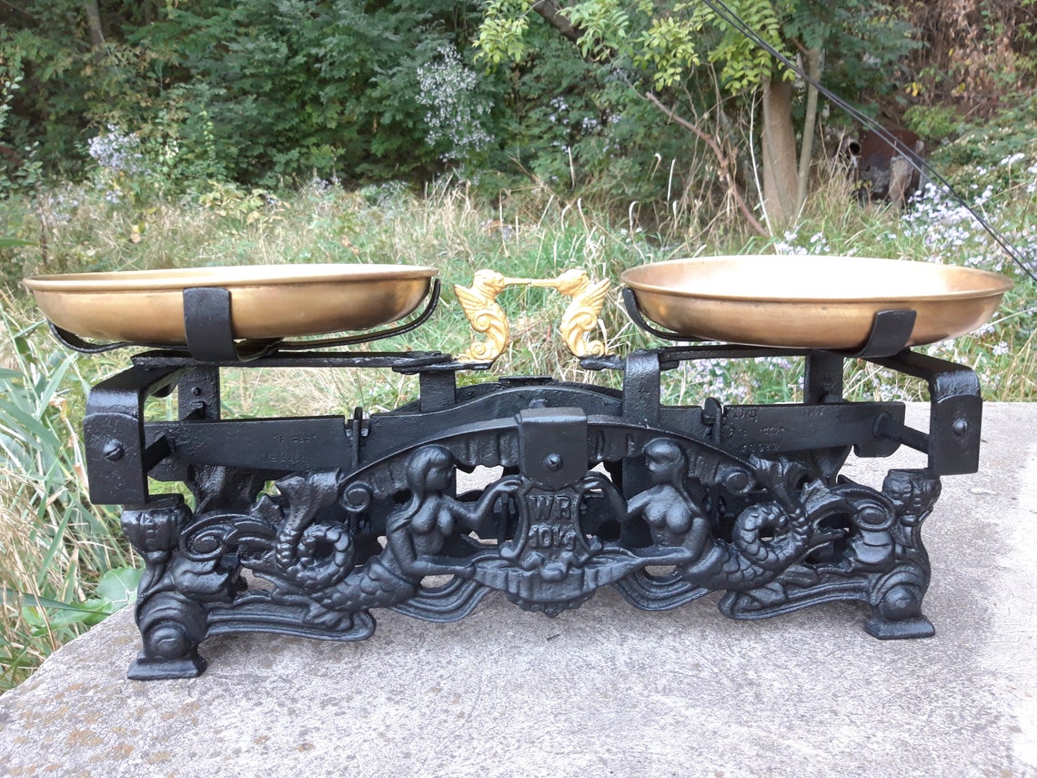 Antique Cast Iron Balance Scale Mermaids Decoration Pan Etsy