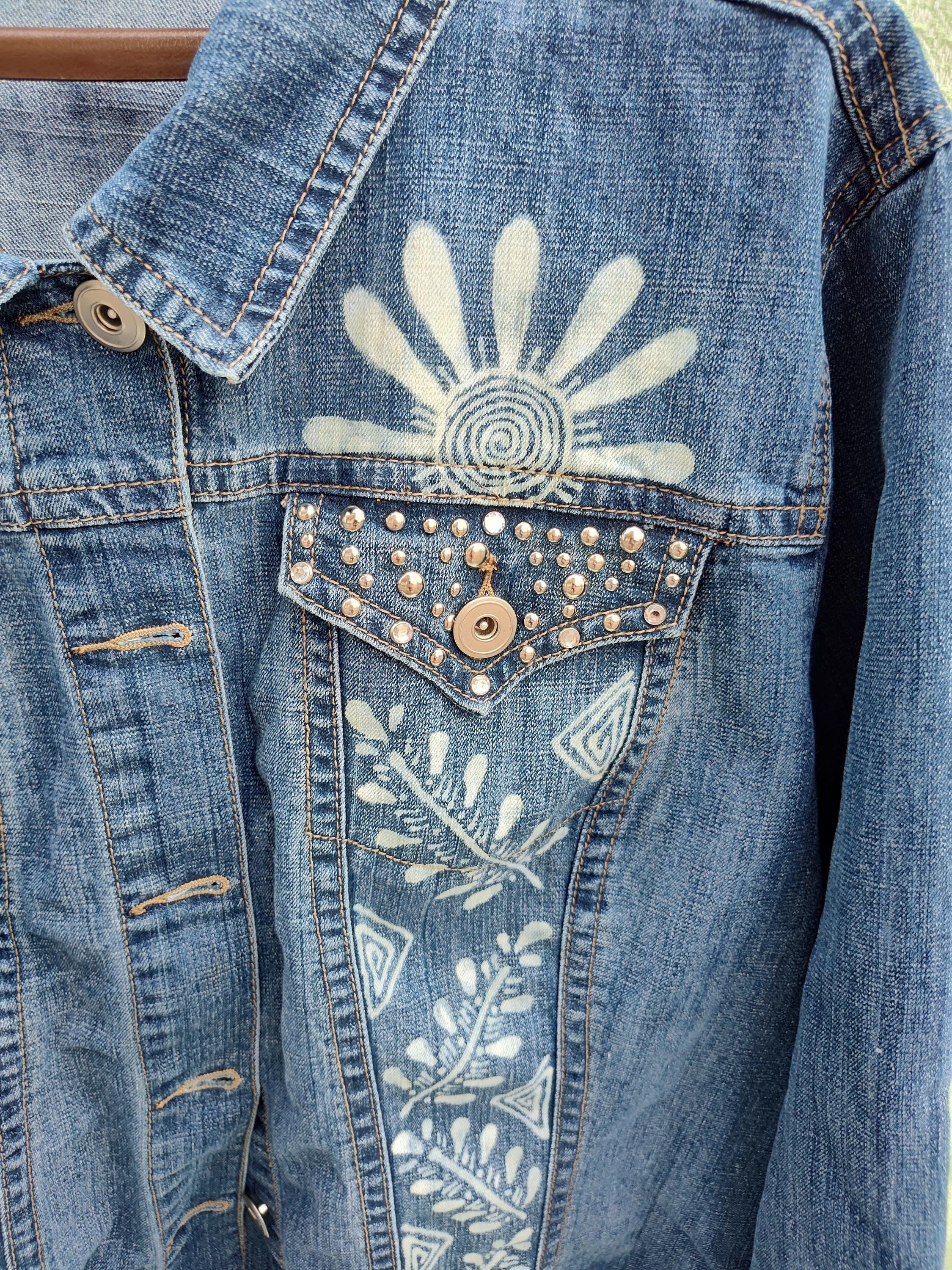 Denim Jacket With Hand Bleached Mandala Design. - Etsy