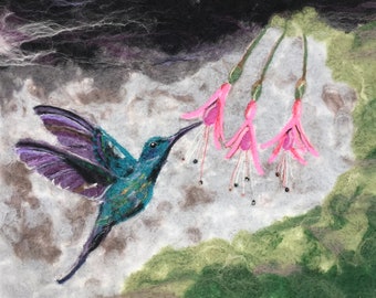 Hummingbird Needle Felted Picture Kit, home decor, crafting,