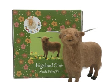 Needle Felting, Highland Cow Kit, home decor, gift, crafting, wool, natural