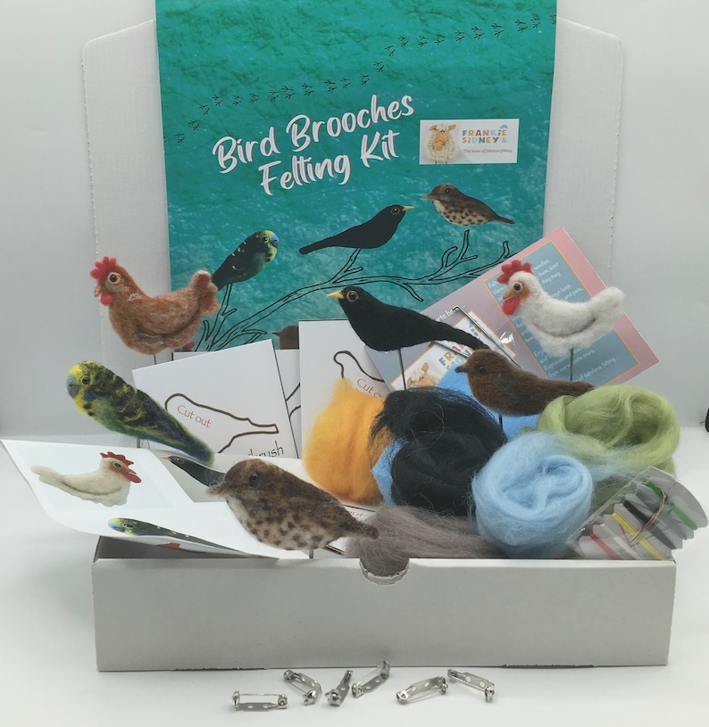 Needle felting,Bird Brooches kit, fashion, dress wear, easy crafts, wool, hobby, sewing image 1