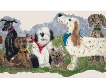 Needle felting, Canine Capers 2D Needle Felting Canvas, fabric panel, sewing, embroidery, tapestry