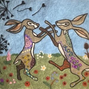 Boxing Hares Felted Picture Kit home decor crafting artwork