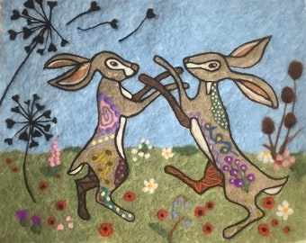 Boxing Hares Felted Picture Kit home decor crafting artwork