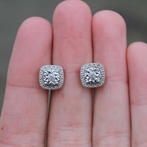 Sterling Silver 925 Halo Style Diamond Stud Earrings - Pre-Owned (2.5g)