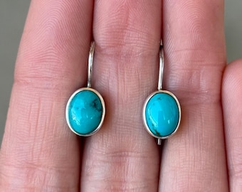 Sterling Silver 925 Simple Turquoise Dangle Earrings - Pre-Owned (2.7g)